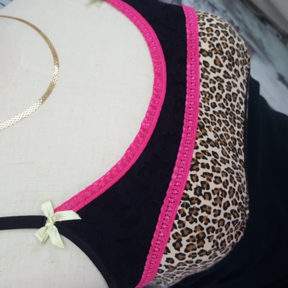 STEVE ♡ Sweet 'n Sexy Black|Hot Pink|Leopard Print Adj Bralette 2pc Pajama Set S - Picture 16 of 17